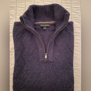 Banana Republic marled quarter zip navy+brown 80% lambs wool sweater